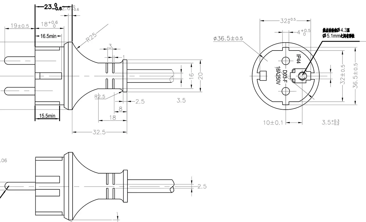 CEE 7-7 Outdoor German Plug Power Cord