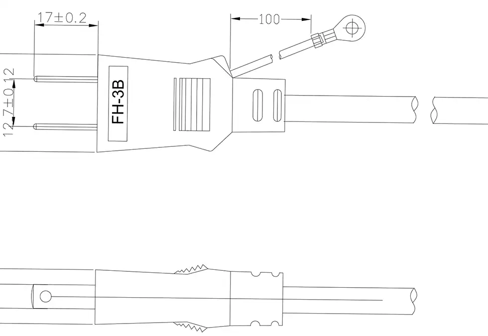 Japan JIS C8303 Alligator Clip Plug Power Cord Drawing