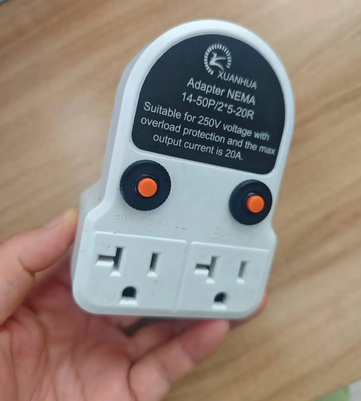 NEMA 14-50 Plug Adapter 2 Outlets 5-20R With Overload Protection