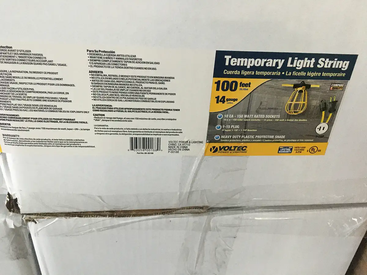 Temporary Lighting String Custom package