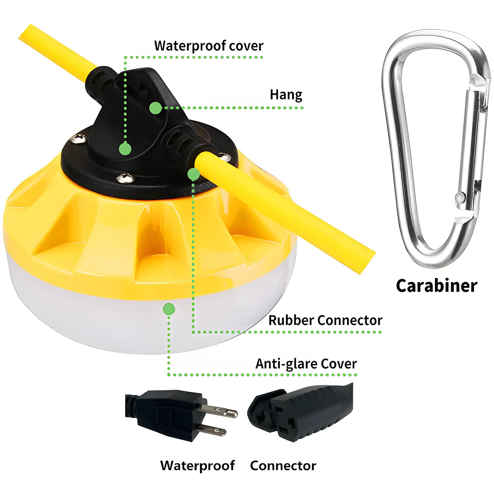 Temporary string light IP65 Waterproof and Shatterproof Socket with Carabiner