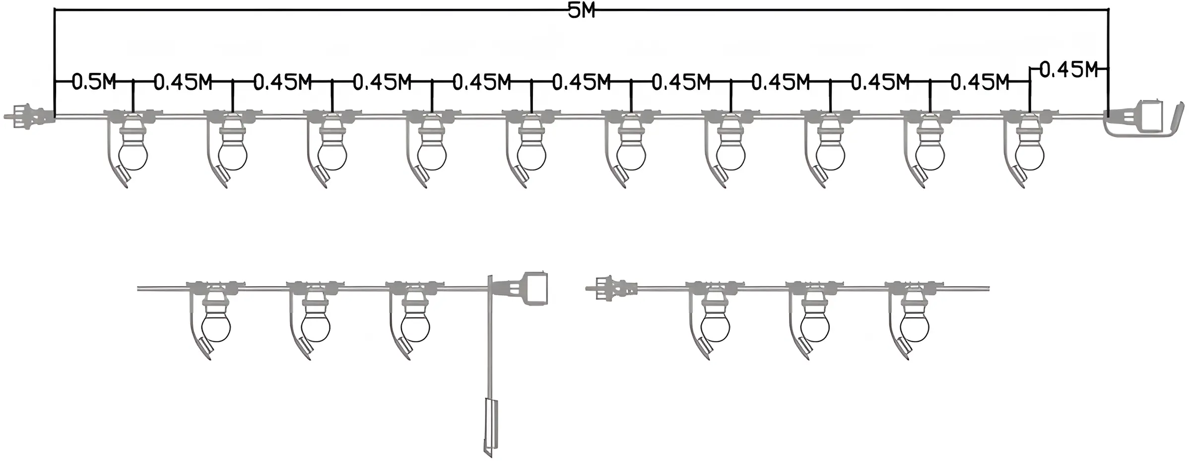 European 10 Lamp Holders E27 Outdoor String Lights 5M