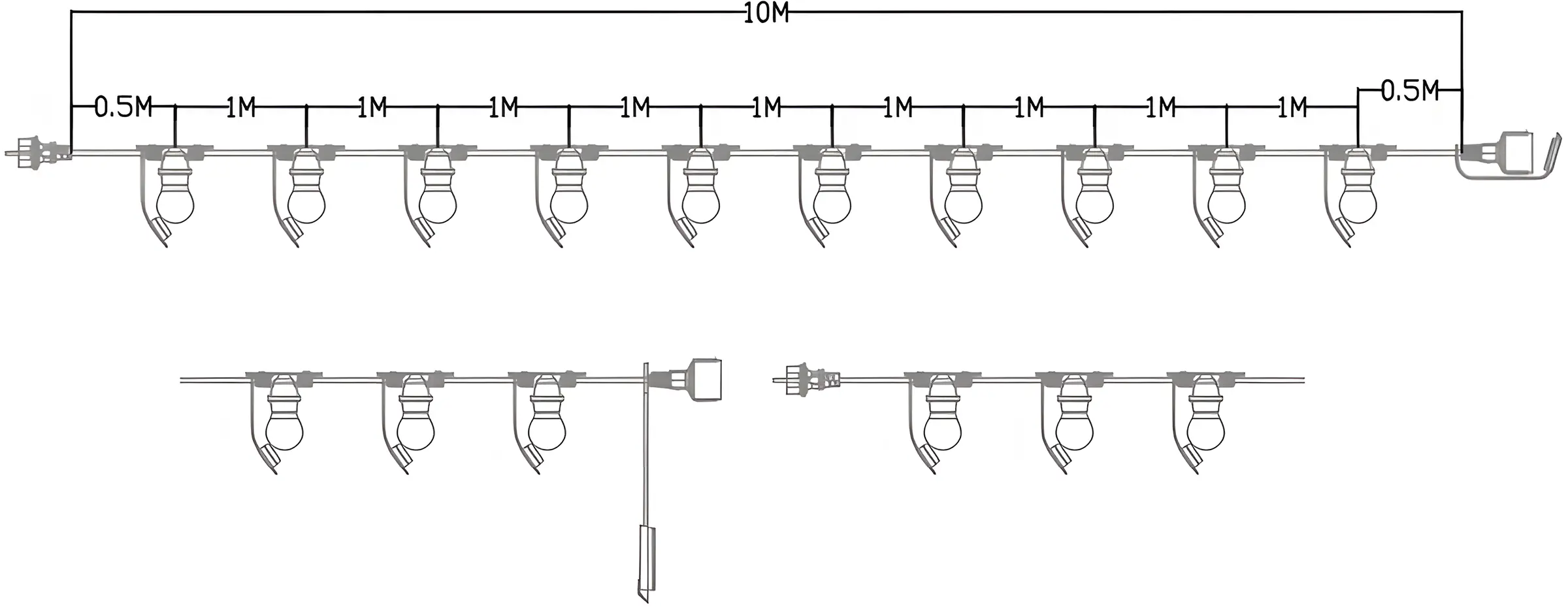 European 10 Lamp Holders E27 Outdoor String Lights