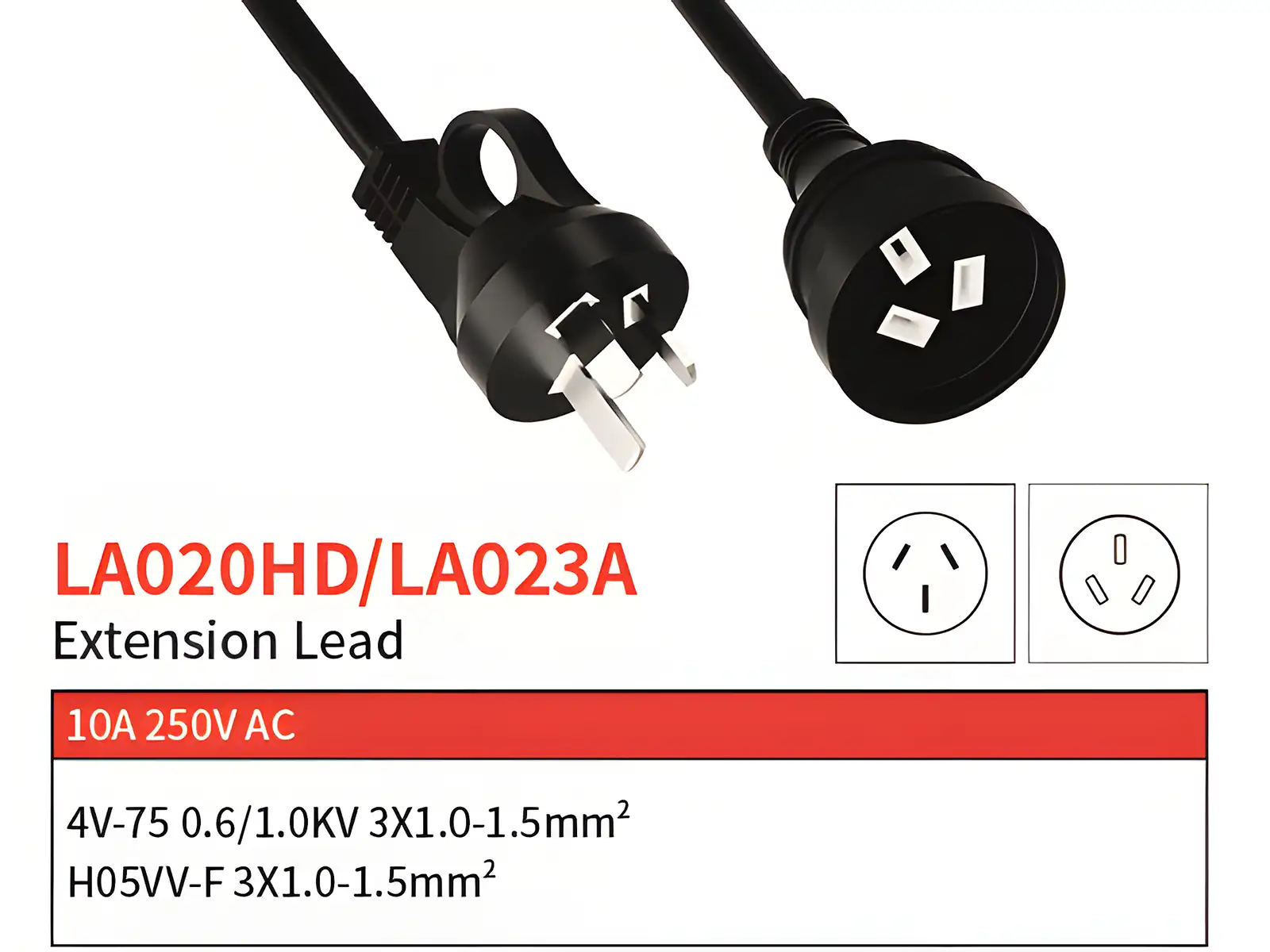 LA020HD LA023A Australian Extension Cord Standard Plug with Pull Loop