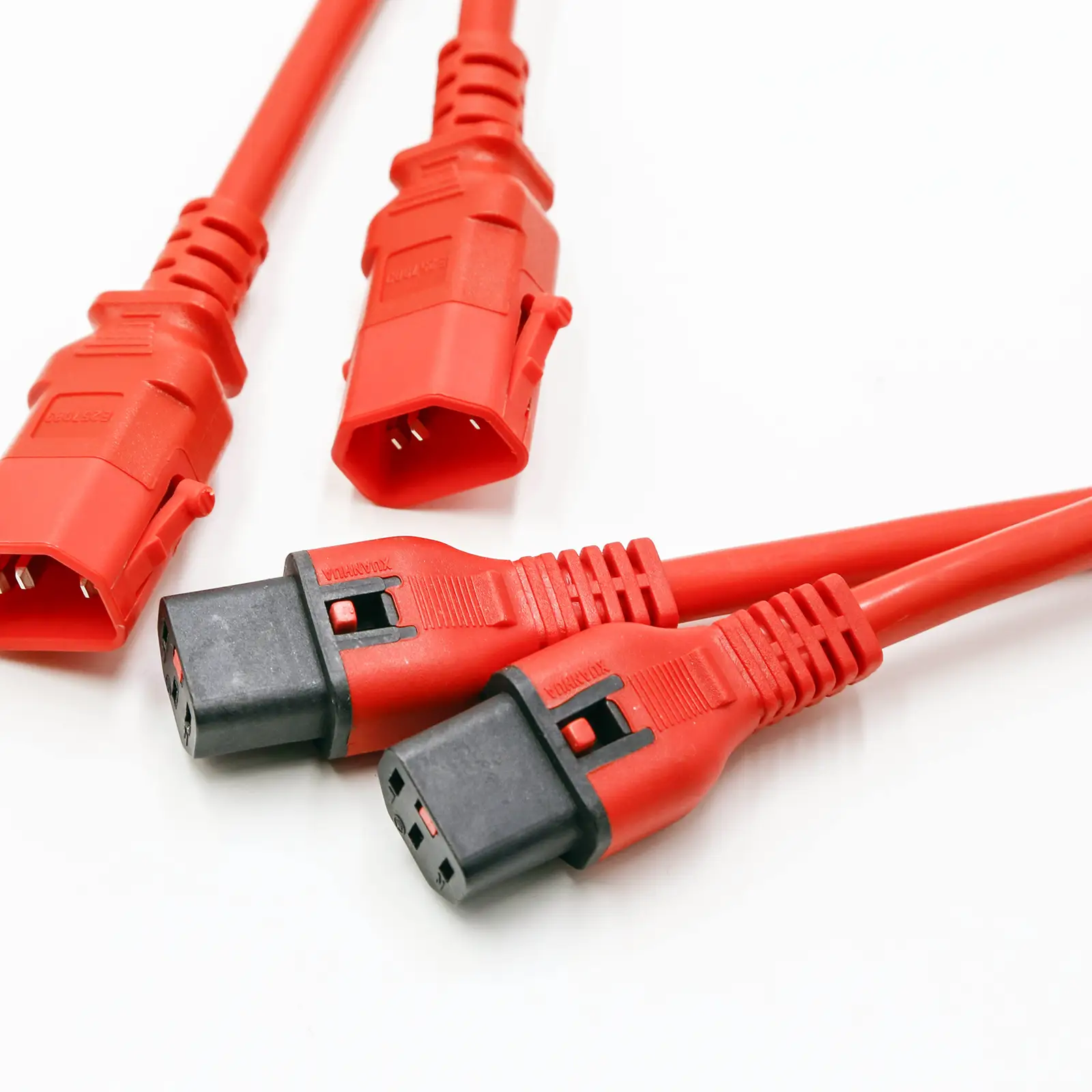 Red Color P-Lock IEC C14 to Locking IEC C13 Extension Cables