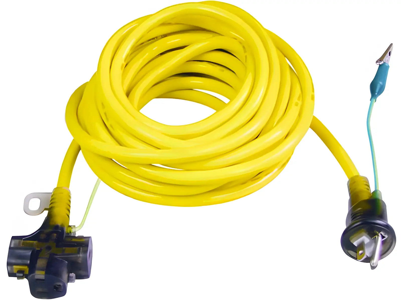 Japan Extension Cable Folding Earth Pin Plug Weatherproof 3 Outlets with Dustproof Caps Yellow Cable