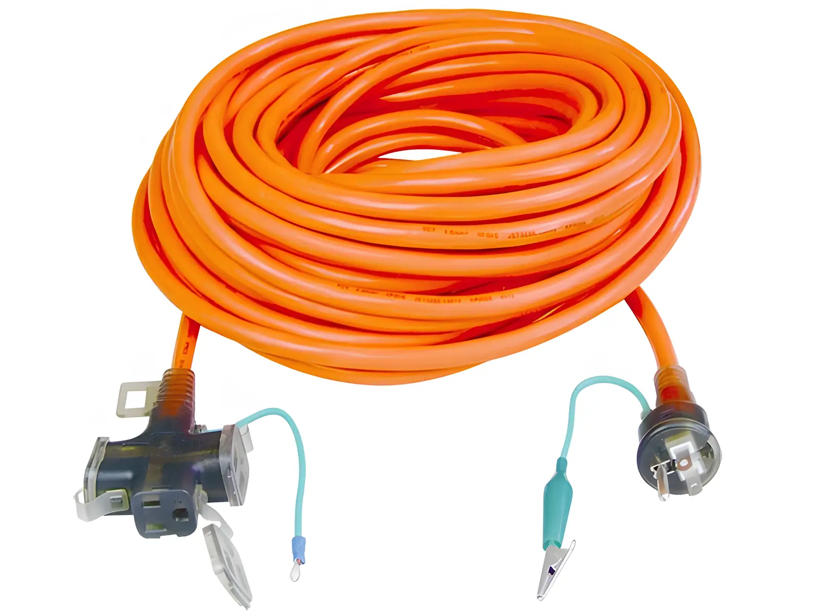 Japan Extension Cord Folding Earth Pin Plug Weatherproof 3 Outlets with Dustproof Caps Orange Cable